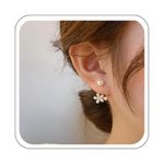 YienDoo Boho Tulip Ear Cuff Wrap Earring Gold Pave Rhinestone Flower Ear Jacket Earring Statement Pearl Piercing Wrap Stud Earring Crystal Flora Climbers Crawler Earrings Jewelry for Women, Pearl,