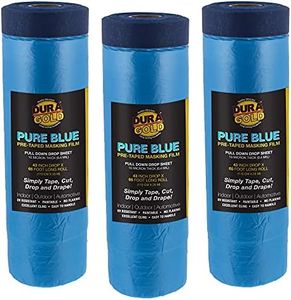 Dura-Gold 43" Wide x 65' Long Roll of Pure Blue Pre-Taped Masking Film, 3 Pack - Pre-Folded Overspray Paintable Plastic Protective Sheeting, Pull Down Drop Sheet - Auto Painting, Cover Walls Furniture