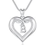 Vito Initial Necklace for Women, Double Heart Cubic Zirconia Letter Pendant, Dainty Alphabet B Necklaces Mother's Day Jewelry Gift for Mom Sister Daughter, 20" +18"