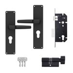Godrej Mortise Lock I Handle Set 1CK EM01 I Matt Black Finish I 6-Lever Lock I 3 Keys I Double Throw I Left/Right Handed Door Operation I Mortise Lock with Latch for Home | 5 Years Warranty