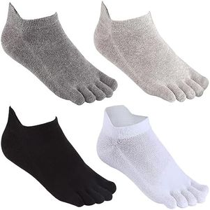 Socks Men,Toe No Show Running Five Finger Cotton Quarter Athletic Socks for Men Women 4 Pack, Multicoloured, One Size
