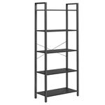 VASAGLE Bookcase, Bookshelf 5 Tier, Standing Display Storage Rack with Steel Frame, for Living Room, Office, Study, Hallway, Industrial Style, Ebony Black and Ink Black LLS061B56