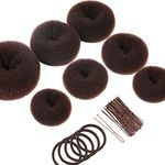 Teenitor Dark Brown Hair Donut Bun Maker Set, 7pcs Hair Donut Bun Ring with 5pcs Brown Elastic Hair Bands with 20pcs Hair Pins, Hair Bun Doughnut for Ballet Girls Kids, Extra Large Medium Small