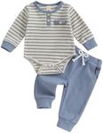 Vioyavo Infant Baby Boys 2Pcs Tracksuit Stripes Print Long Sleeve Romper Elastic Waist Long Pants Set Casual Clothes Set Spring Fall (Blue, 6-12 Months)