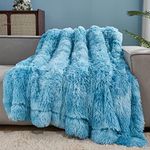 GONAAP Faux Fur Throw Blanket Super Soft Cozy Plush Fuzzy Shaggy Blanket for Couch Sofa Bed (Tie-dye Ocean Blue, Throw(50"x60"))