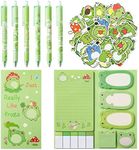 Xqumoi 57Pcs Frog Sticky Notes with Pen Stickers Stationery Set 0.5mm Black Gel Ballpoint Pens Frog Self-Stick Notes Pads Cartoon Frog Vinyl Stickers Back to School Office Supplies Party Favor Gift