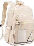 Bluboon Backpack for Women 15.6 Inch Laptop Bookbag College School Backpack Girls Schoolbag Compartment Daypack for Business, Solid Beige, Daypack Backpacks