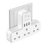 Plug Adapter 3 Way with 3 USB Charging ports,JSVER Plugs Extension Multi Sockets Wall Charger Adapter 13A UK Power Socket with Swithch for Bedroom,Office,Kitchen,White