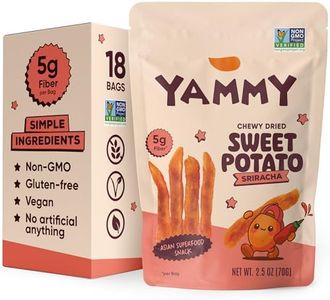 Yammy Chewy Dried Sweet Potato Sticks (Sriracha 18-Pack) - Healthy Asian Snack for Adults & Kids (Japanese, Korean, Chinese Super Food) - No Added Sugar, Vegan, Gluten-Free, 5g Fiber, 2.5oz