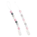 Rumyve 2pcs Silicone Dummy Clip,Soft Soother Clips Holder,Flexible Pacifier Chains Clips Dummy Holder for Teething Baby Boys Girls Gift(Pink)