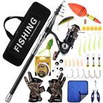 Geegear Telescopic Fishing Rod and Reel Combo Set, 2.1m Metal Rod Fishing Pole Kit with Fishing Line/Fishing Lures Accessories/Carrier Bag, Fishing Spinning Rod Reel Combo Full Kit Suit