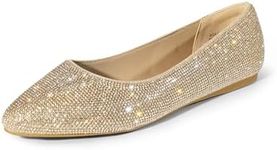 DREAM PAIRS Womens Casual Pointed Toe Ballet Comfort Soft Slip On Flats Shoes,Sole-Classic,Gold-Rhinestone,Size 6