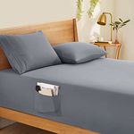 Horbaunal Extra Deep Pocket Cal King Fitted Sheet Only - Fits Up to 24 Inch Mattress - Luxury 1800 Thread Count - Microfiber Silver Grey Fitted Bed Sheet California King Size