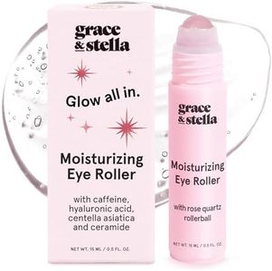grace & stella Under Eye Brightener with Rose Quartz Rollerball - Centella Asiatica & Caffeine Under Eye Serum for Dark Circles & Puffiness - Travel Essentials, Gifts for Women, Vegan (15ml/0.51floz)