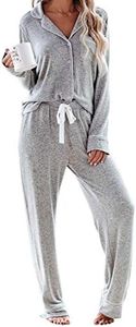 Aamikast Women's Pajama Sets Long Sleeve Button Down Sleepwear Nightwear Soft Pjs Lounge Sets, Light Gray, Small