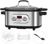 Anfilank 10-in-1 Programmable Slow Cooker with Timer, 6.8 Quart Crock Pot, Presets to Sous Vide, Bake, Sauté, Cook Rice& More, Nonstick Dishwasher-Safe Pot, Adjustable Temp&Time, Stainless Steel