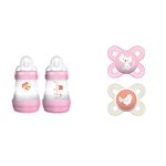 MAM Easy Start Anti-Colic Bottle 5oz (2 count) + MAM Start Newborn Pacifiers Value Pack (2 pack, 1 Sterilizing Pacifier Case)