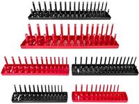 Thorbuyys 6PCS Socket Organizer Tray Set Red SAE & Black Metric Socket Storage Trays 1/4-Inch 3/8-Inch & 1/2-Inch Drive Deep and Shadow Socket Holders for Toolboxes