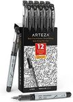 ARTEZA Disposable Fountain Pens, Pack of 12, Medium 0.9-mm Nib, Smooth-Writing Quick-Drying Black Ink Pen, Art Supplies for Professionals, Students, and Hobbyists