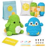 Beginners Crochet Kit, Crochet Animal Kit, All in One Crochet Knitting Kit, Crochet Kit for Beginners with Step-by-Step Video Tutorials - The Penguin&Dinosaur