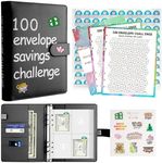 PUSEALON 100 Envelopes Money Saving Challenge, 100 Envelope Challenge Binder, A5 Budget Planner Book to Save $5,050 (Black)