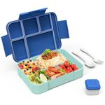 HOBUE Bento Lunch Box,1330ml Bento Box Lunch Box for Adults with 6 Compartments, Cutlery Set, Leak Proof Lunch Box Snack Box for Boys Girls School Kindergarten Office,Blue