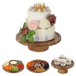 NUPTIO Wooden Wedding Cake Stand: 29.3 CM Acacia Wood Cake Display Holder 4 in 1 Cup Cake Stands Serving Tray Fruit Dish Sauce Bowl for Anniversary Party Home Kitchen Centerpiece Decor