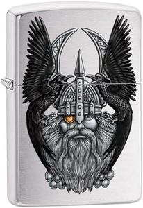 Zippo Mechero Odin W/Raven, Color Image, Cromo Cepillado, Recargable, en Caja de Regalo, Color Plateado