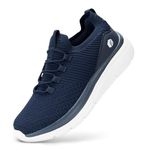 FitVille Men's Extra Wide Slip On Trainers Casual Lightweight Walking Sneaker Breathable Orthopedic Shoes for Men Navy Blue
