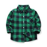 Aeslech Boys' Button Down Flannel Plaid Shirt, Little Big Kids Long Sleeve Casual Warm Tops E013 Green Navy Tag 180-12-13 Years