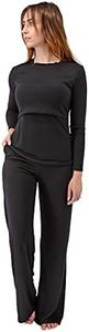 MOTHERA Postpartum Pajamas Maternity Loungewear Set Nursing Pajamas for Easy Breastfeeding, Adjustable Drawstring, Black, Medium-Large
