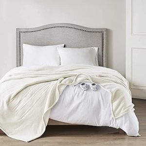 Serta Heated Blanket - Reversible Fleece to Sherpa Electric Blanket, Fast Heating, Auto Shut Off Timer, Multi Heat Setting, ETL Certified, Machine Washable, Ivory Queen 90"x 84"