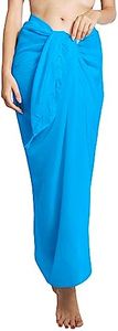 CHAINUPON Womens Beach Pareos Sarong Sheer Long Swimsuit Cover Ups Bikini Wrap Skirt, Sea Blue, One Size