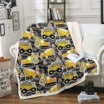 Erosebridal Excavator Flannel Blanket Equipment Truck Sherpa Blanket for Kids Boys Teens Children Cartoon Construction Tractor Throw Blanket Vehicle Bed Blanket, Kids Car Theme Room Baby 30"X40",Grey