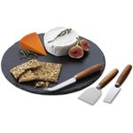 Occasion Round Slate Cheese Board & 3 Knife Gift Set - Colour Gift Box