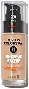 Fond de teint Revlon, ColorStay Longue Tenue, peaux mixtes à grasses, 24H tenue + soin, formule enrichie en vitamine E, nourrissante et protectrice, SPF 15 N°200 Nude (30ml)