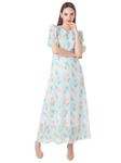 Zink London Women's Blue Printed Flared Maxi Dress