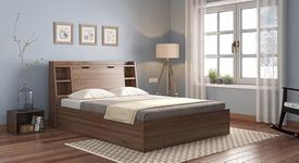 Royal Interiors Sandon Engineered Wood Queen Size Bed with Box Storage | Double Wooden Cot Bed with Box Storage and Upholstered Headboard for Bedroom | Wooden Bed Queen Size Without Mattress