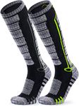 TSLA Men and Women Winter Ski Socks, Calf Compression Snowboard Socks, Warm Thermal Socks for Cold Weather, 2pairs(mzs82) - Black & Grey/Black & Neon, Large