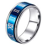 PAURO Men's Women's Stainless Steel 8mm Simple Spinner Roman Numerals Ring Blue Size L