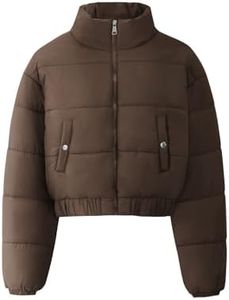 Gihuo Womens Cropped Quilted Puffer Jacket Lightweight Padded Coat Warm Puffy Coat Zip UP Bubble Coats with Pockets(Brown-XSmall)