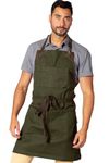 Under NY Sky Knife-Roll Forest Green Apron - Heavy-Duty Canvas, Leather Reinforcement - Adjustable for Men and Women - Pro Chef, Barbecue, Butcher, Bartender, Woodworker, Tool Aprons