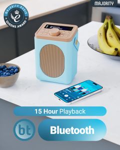MAJORITY Little Shelford DAB+ Portable Radio – Bluetooth, 15h Battery, Dual Alarm, Duck Egg
