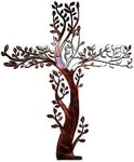 AMNGYOOK Metal Wall Sculpture, Tree of Life Wall Art Cross Shape Tree Wall Hanging Decor For Garden Living Room Bedroom