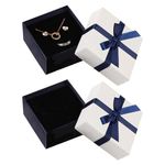 U-Vathing 2PCS Jewelry Gift Boxes White Jewellery Gift Box with Lids and Bows, Ring Earring Box Necklace Earring Gift Boxes Women Christmas Presents Birthday Favours (White/Blue Ribbon)