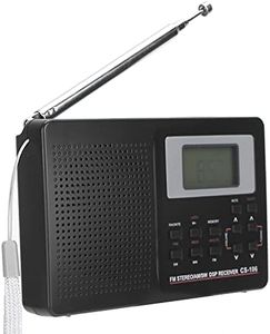 cigemay Portable Radio, Mini FM/AM/SW/MW/LW/TV Receiver Digital Radio, with Digital Clock Earphone, FM stereo, Operation flexible, Support Frame Equipped, with Headphone and Lanyard (Black)