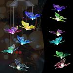 FOME Solar Wind Chime, Colorful Butterfly Wind Chime Lights, Beautiful LED Mobile Waterproof Outdoor Indoor Decorative Lights for Home Patio Garden Yard Porch Window Party Hanging Festival Decor