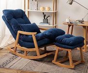 Lucky Wood Store Wooden Rocking Chair/Relax Chair for Adults for Office Comfortable and Simple Designed Arm Chair in Velvet Fabric (Blue)