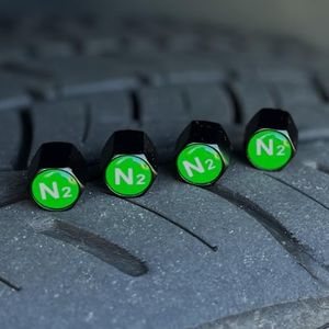 TACTILIAN N2 Nitrogen Tire Valve Caps | Leakproof Aluminum Tire Valve Stem Caps Green with Rubber O-Rings for Nitrogen Filled Tires | N2 Tire Valve Caps Green 4 Pack