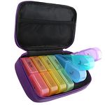 7 Day Pill Organiser 2 Times a Day Big Pill Box Weekly Pill Organiser 2 Times a Day with Portable Zipper PU Leather Bag BPA Free AM PM for Medication Capsule Vitamins Fish Oils (Purple)